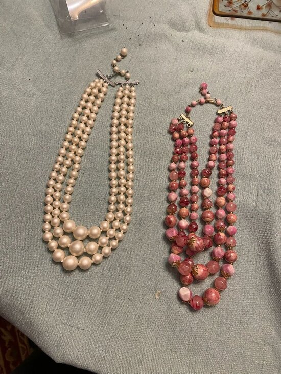 Vintage Triple Strand Necklace BUNDLE (2) | Faux Pearl Graduated Choker + Chunky - Picture 1 of 13